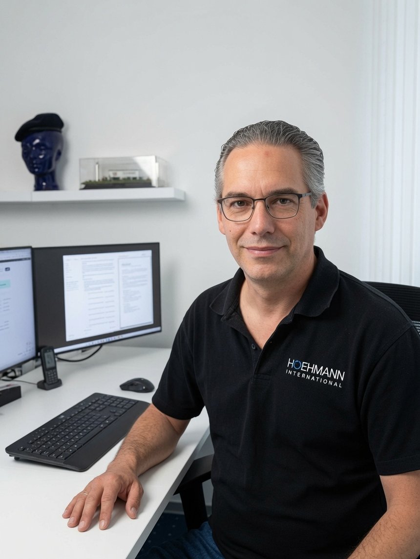 Mike Höhmann im Büro in Tuttlingen